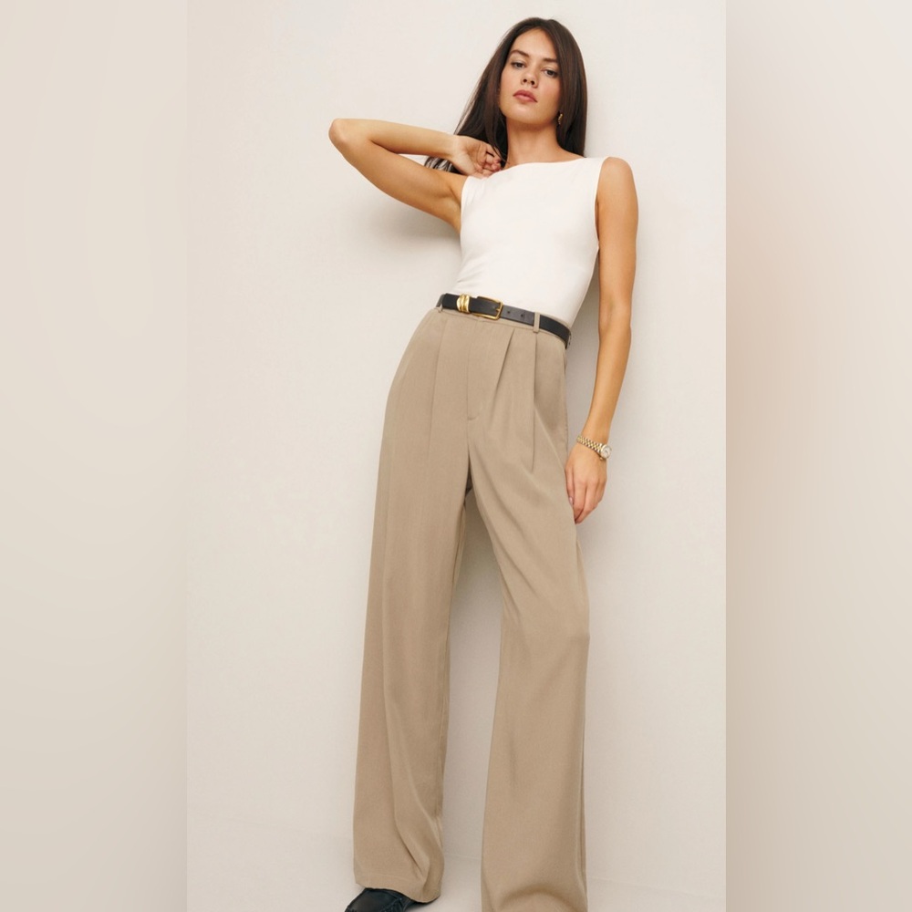 Women's Beige Wide-Leg Pants
